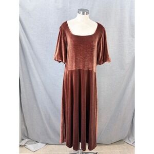 Baltic Born‎ Copper Brown Velvet Bubble Sleeve Midi Dress Plus Size 1XL